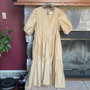 Zara Asymetric Hem Poplin Tiered Maxi Dress